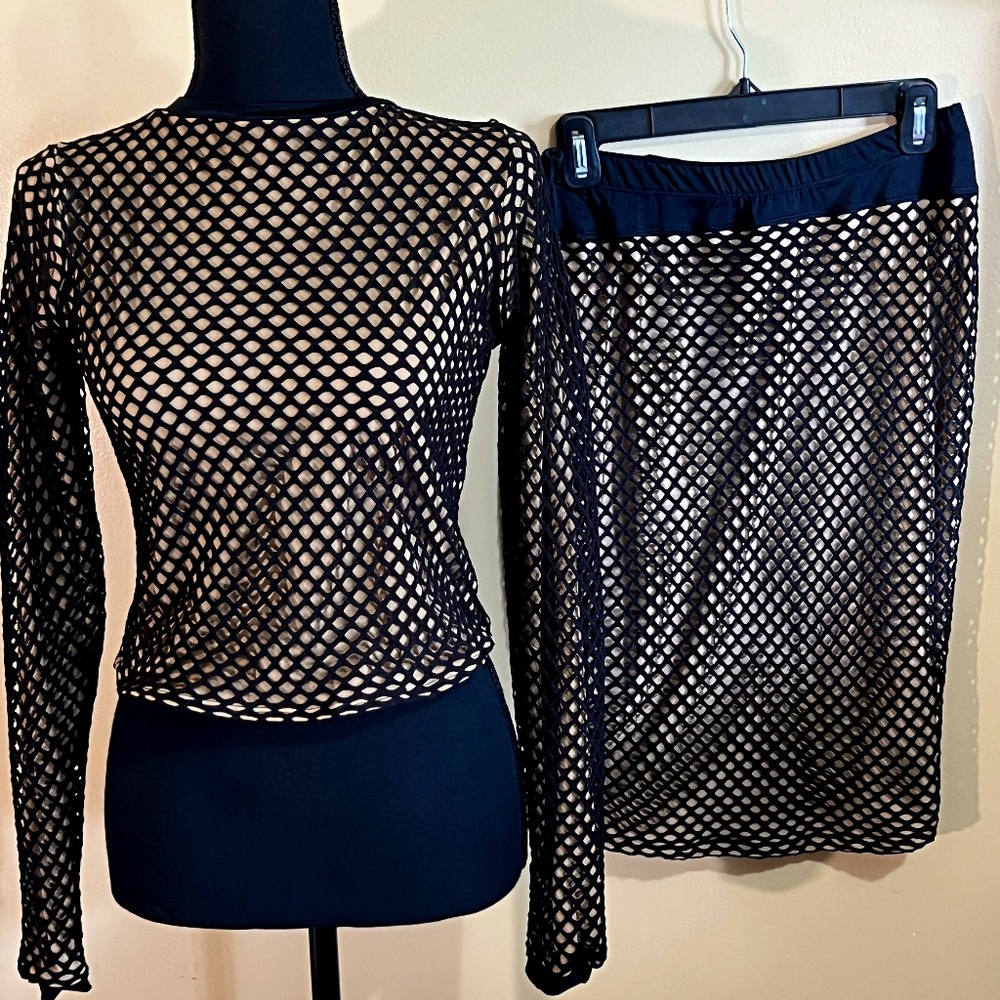 Netted 2 piece  Black and Tan body con set